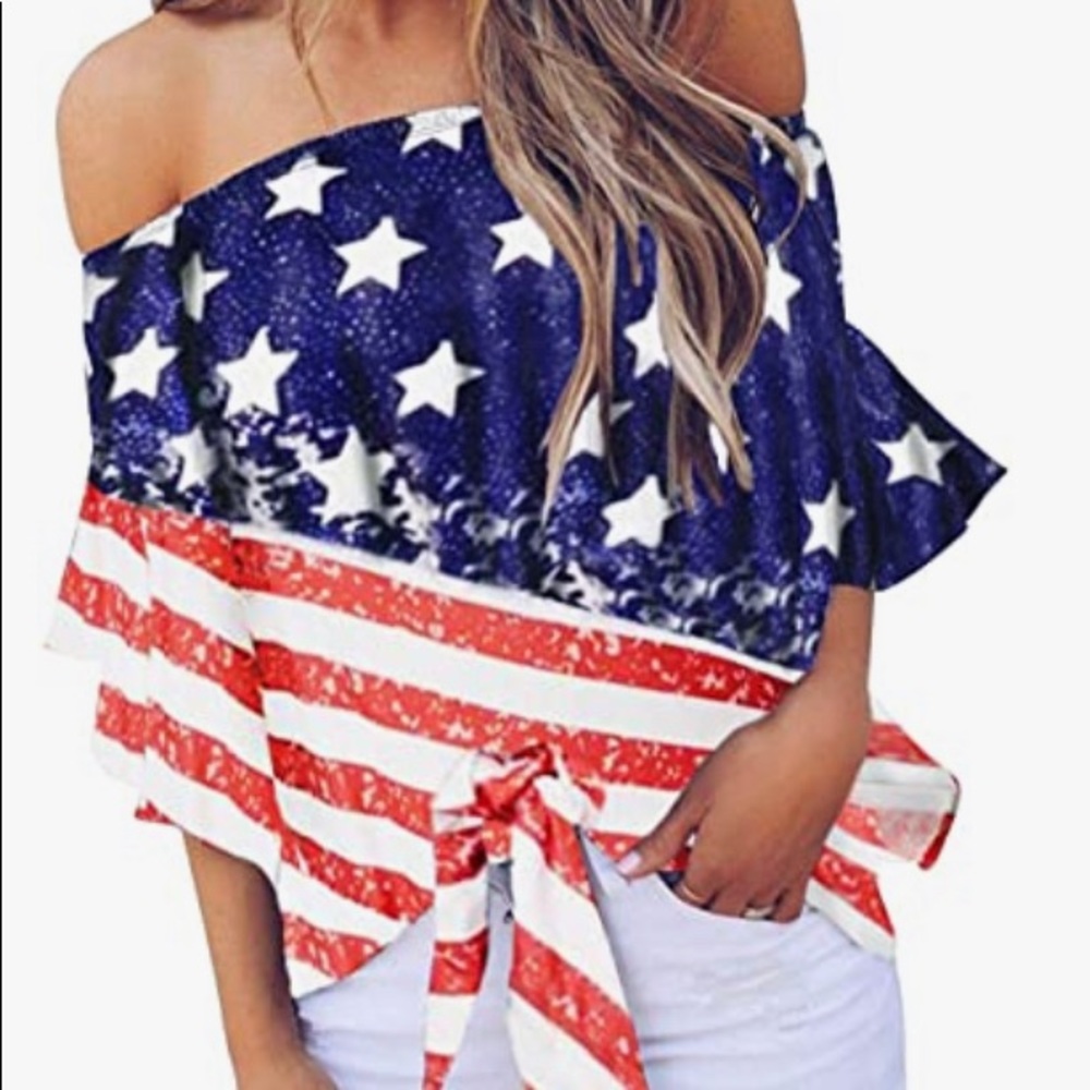 American flag off the shoulder blouse